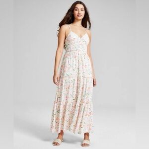 And Now This Women's Linen-Blend Button-Front Maxi Dress, Ivory Floral, Large